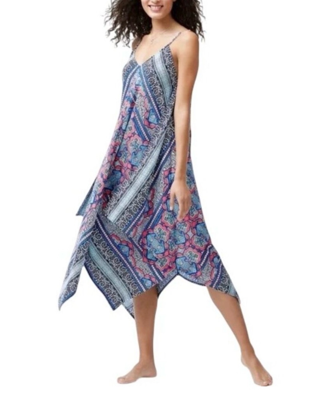 Tommy Bahama Blue & Pink Mixed Paisley Spaghetti Strap Scarf Dress
